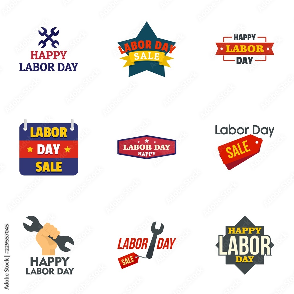 Labor day final sale logo set. Flat set of 9 labor day final sale vector logo for web design