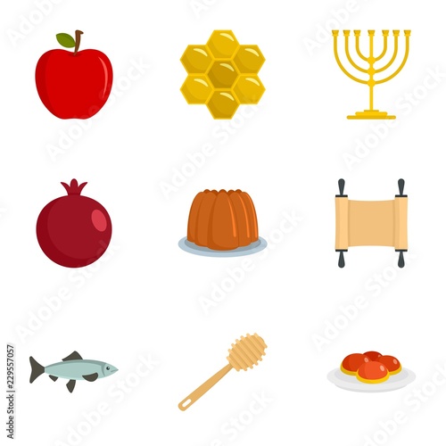 Israel holiday icon set. Flat set of 9 israel holiday vector icons for web design