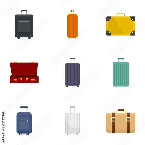Travel luggage icon set. Flat set of 9 travel luggage vector icons for web design