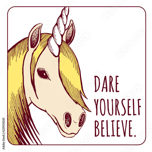 Unicorn illustration with motivating text; vector illustration EPS10