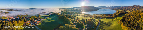 View of the lake "Tegernsee" in the Alps of Bavaria Panorama Aerial
