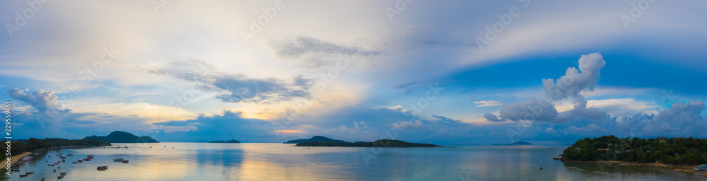 panorama blue sky sunrise at Rawai beach Phuket Thailand