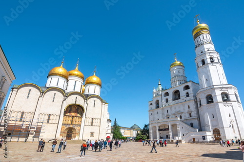 Cathedral of the Dormition (Uspensky Sobor) or Assumption Cathedral and Ivan the Great Bell Tower on Cathedral (Sobornaya), Russia