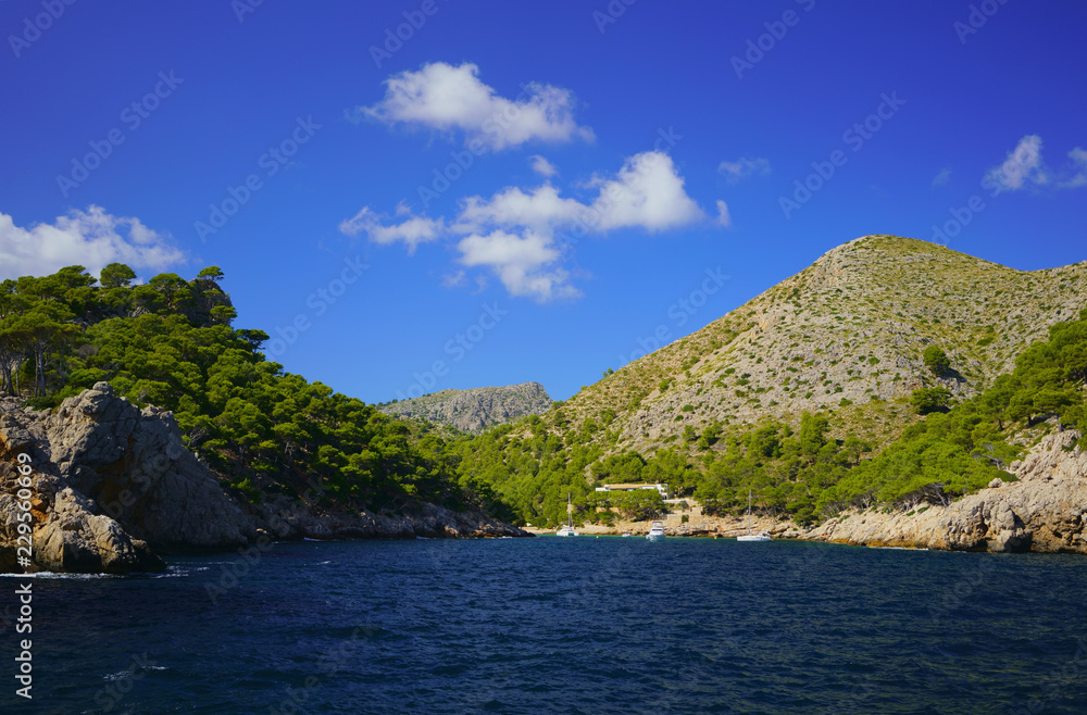 Picturesque Cala Murta Bay in northern Mallorca, Formentor peninsula, Pollensa, Majorca, Balearic Islands, Spain.