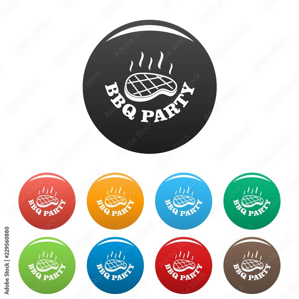 Fototapeta premium Bbq party icons set 9 color vector isolated on white for any design