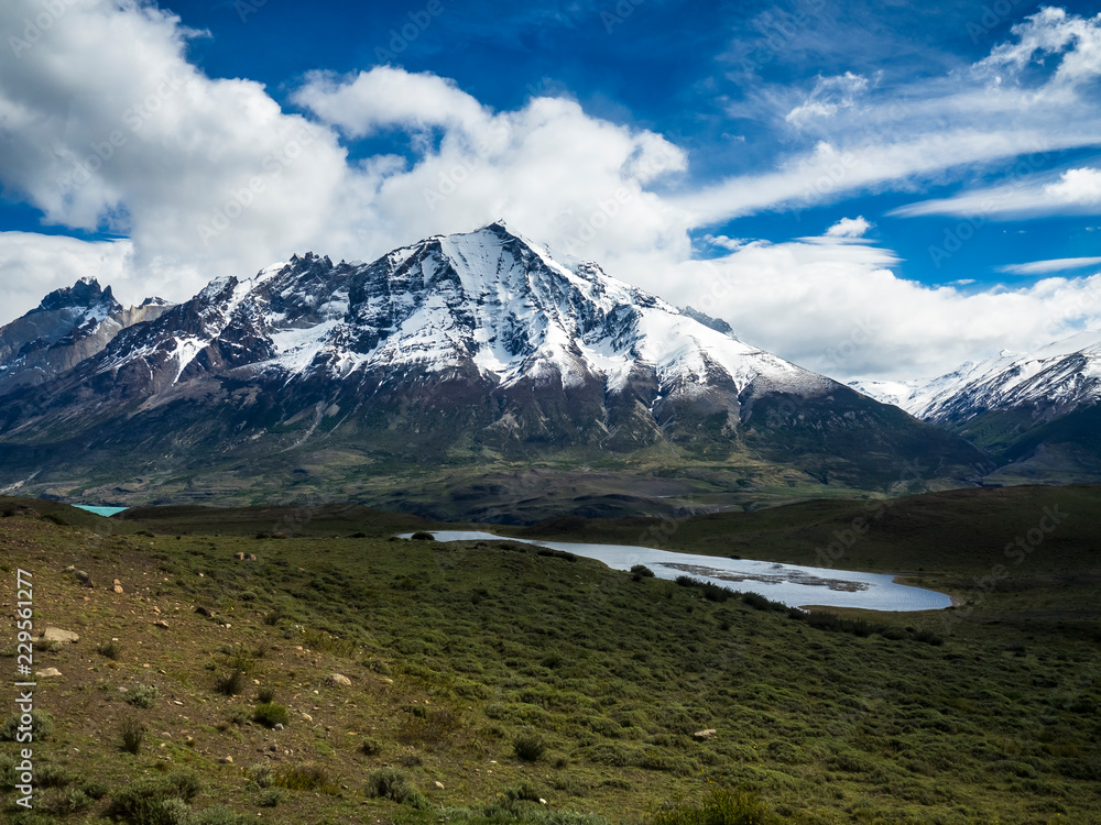 Chile, Patagonia, National Park Torres del Paine, Region Última Esperanza, and Chilean Antarctic, mountains Cerro Paine Grande and Torres del Paine, Laguna Amarga