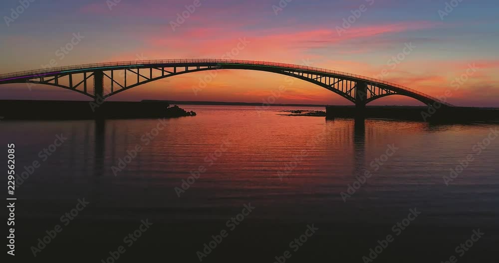 Aerial shot of Sunset on the Saikai Rainbow Bridge in Penghu islands, Taiwan. Aerial shot of Sunset on the Saikai Rainbow Bridge in Penghu islands, Taiwan.