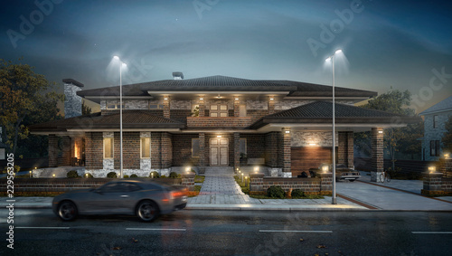 Tapety artystyczne rendering the private house in wright style