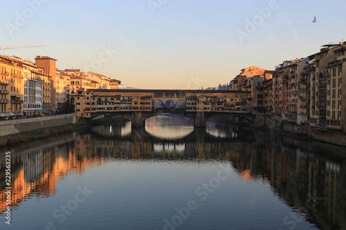 Sunset view of Ponte Vecchio over Arno River in Florence  Italy. 