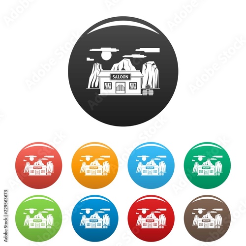 Western saloon icons set 9 color vector isolated on white for any design