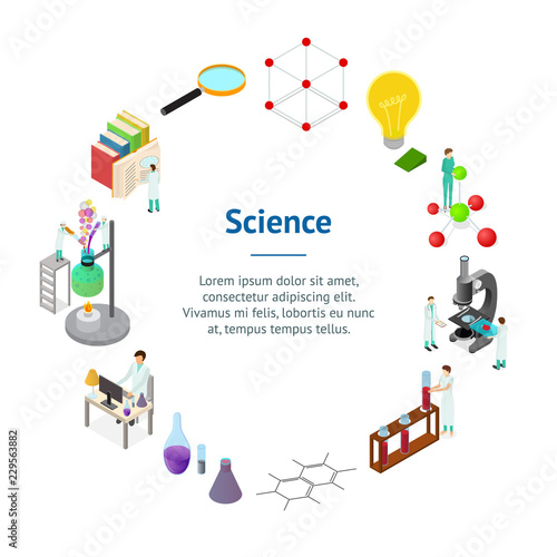 Science Chemical Pharmaceutical Concept Banner Card Circle 3d Isometric View. Vector