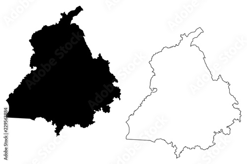 Punjab (States and union territories of India, Federated states, Republic of India) map vector illustration, scribble sketch Punjab state map