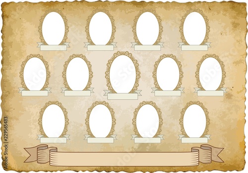 vintage background with thirteen frames for pictures - transparent space insert