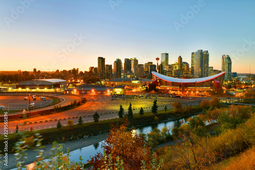 Calgary city skyline at twilight time, Alberta,Canada