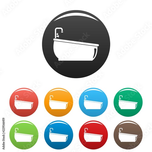 Bathtube water tap icons set 9 color vector isolated on white for any design
