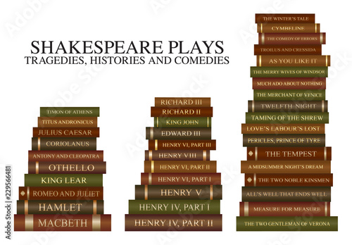 Stack of books - Shakespeare plays - Tragedies, Histories and Comedies