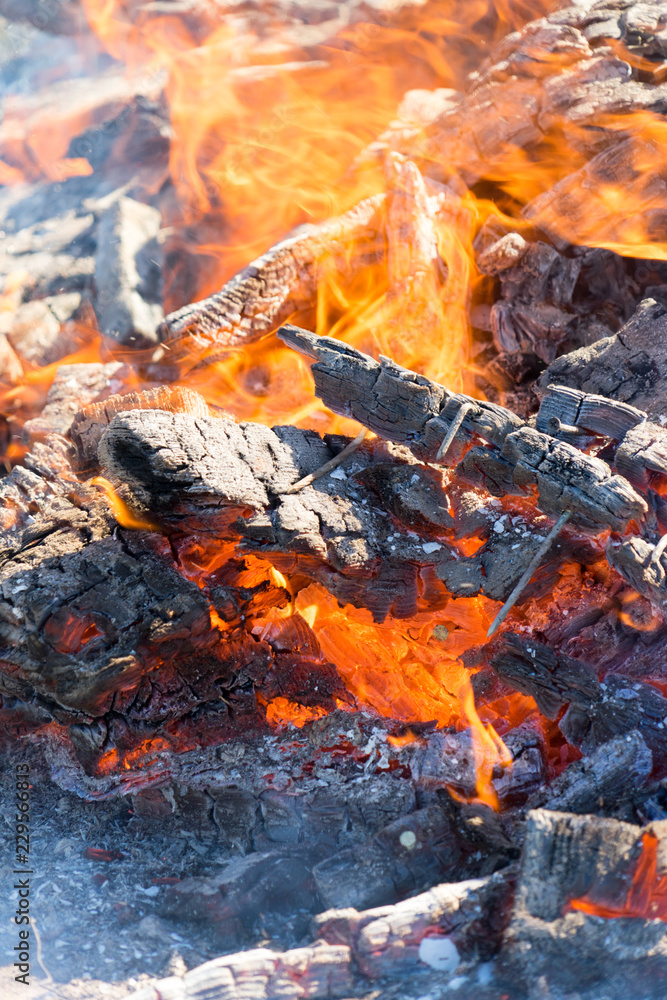 Photo of hot coals. Background. Place for your text. Photo of hot coals. Background. Place for your text.
