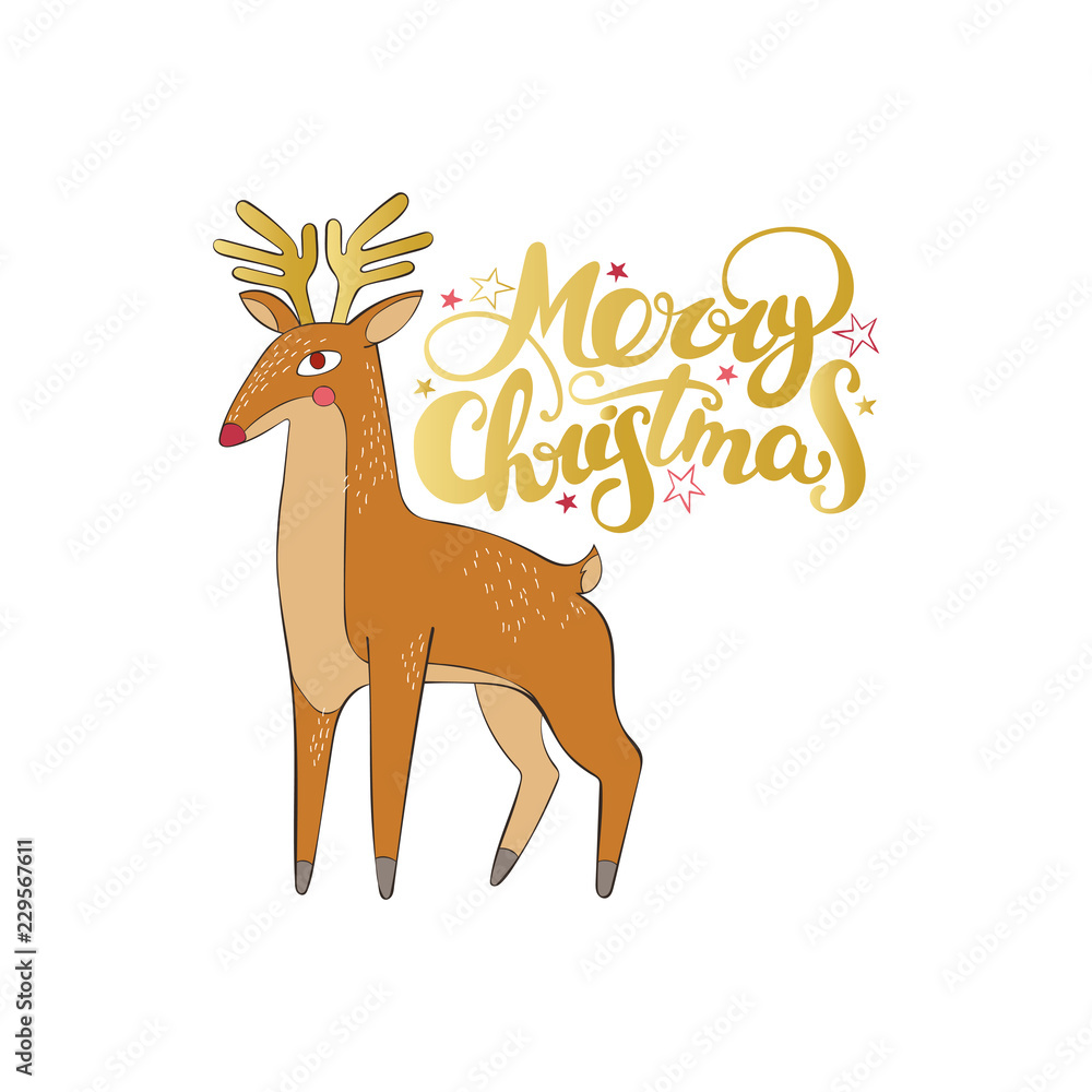Merry Christmas. Deer. Stars print. Isolated vector object on white background. Merry Christmas. Deer. Stars print. Isolated vector object on white background.