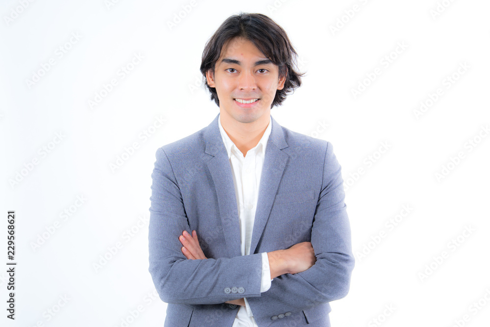 White background portrait of happy young business man White background portrait of happy young business man