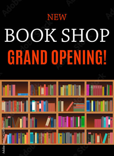 New Book Shop Grand Opening Background. Vector Illustration