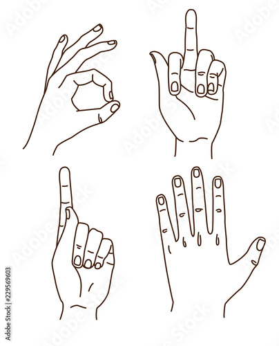 Hands gestures hand drawn doodle set stroke outline logo