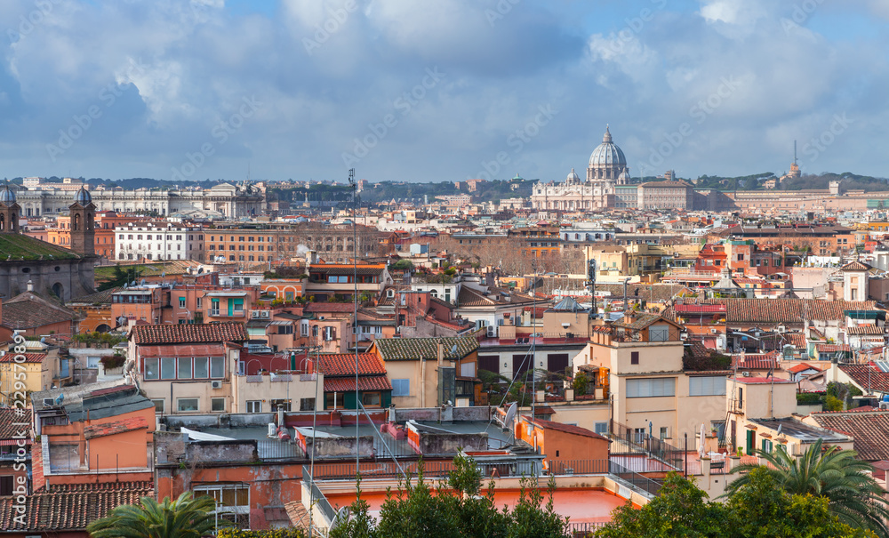 Skyline of old Rome with roofs