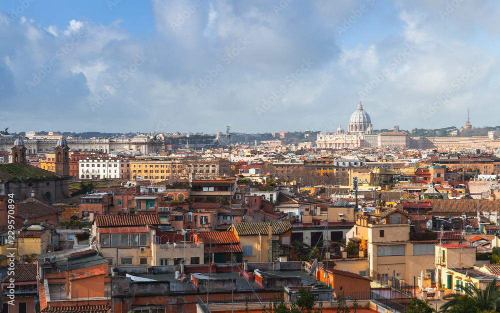 Rome, Italy. Skyline with roofs and churches