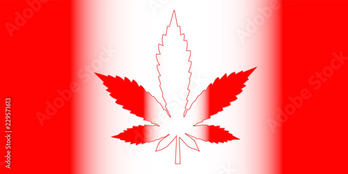 Flag of Canada with a cannabis leaf with degraded effect. Concept of the legalization of marijuana in Canada. Red and white vector or illustration.