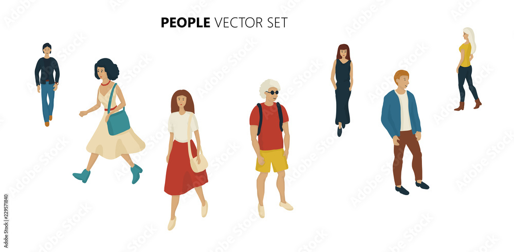 Group of people standing on white background vector. Men and women cartoon style characters isolated. Group of people standing on white background vector. Men and women cartoon style characters isolated.