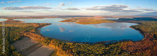 The lake Miastro in Belarus. Autumn. Drone HDR Panorama