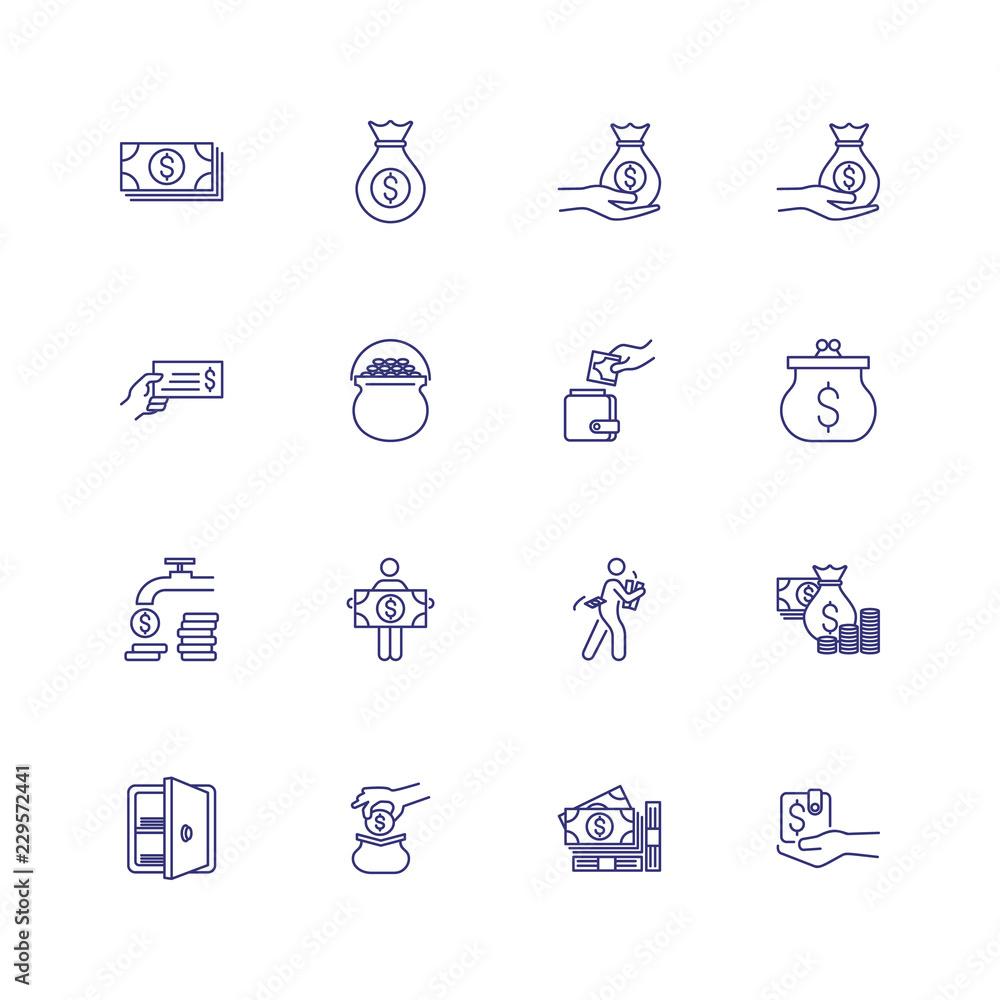 Finance management line icon set. Cash, purse, safe. Money concept. Can be used for topics like investment, saving, earning, donation Finance management line icon set. Cash, purse, safe. Money concept. Can be used for topics like investment, saving, earning, donation