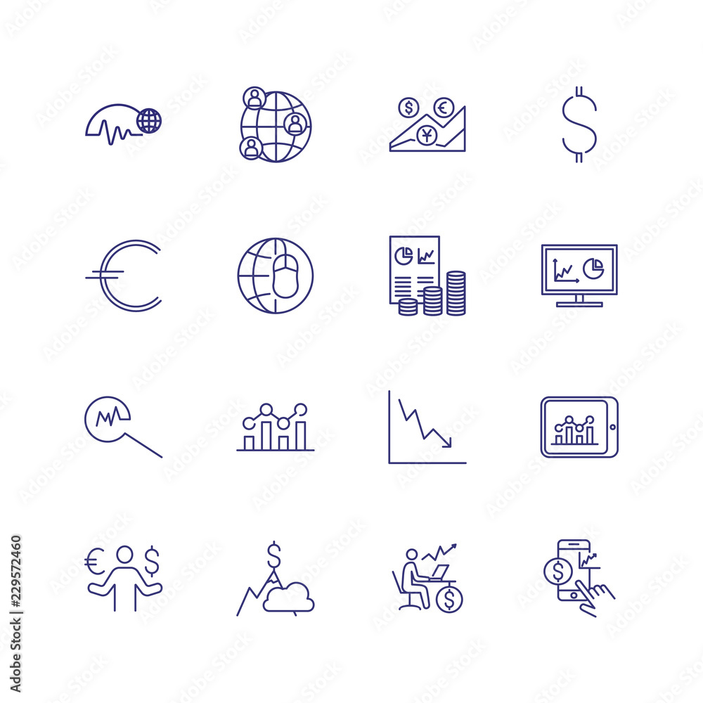 Financial analysis line icon set. Financier, broker, expert. Business concept. Can be used for topics like marketing, forecast, currency exchange