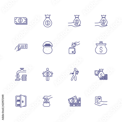 Finance management line icon set. Cash, purse, safe. Money concept. Can be used for topics like investment, saving, earning, donation