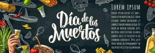 Dia de los Muertos lettering and mexican traditional food