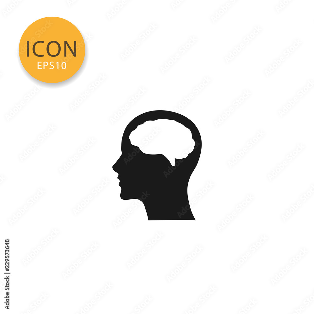 Head with brain icon isolated flat style. Head with brain icon isolated flat style.