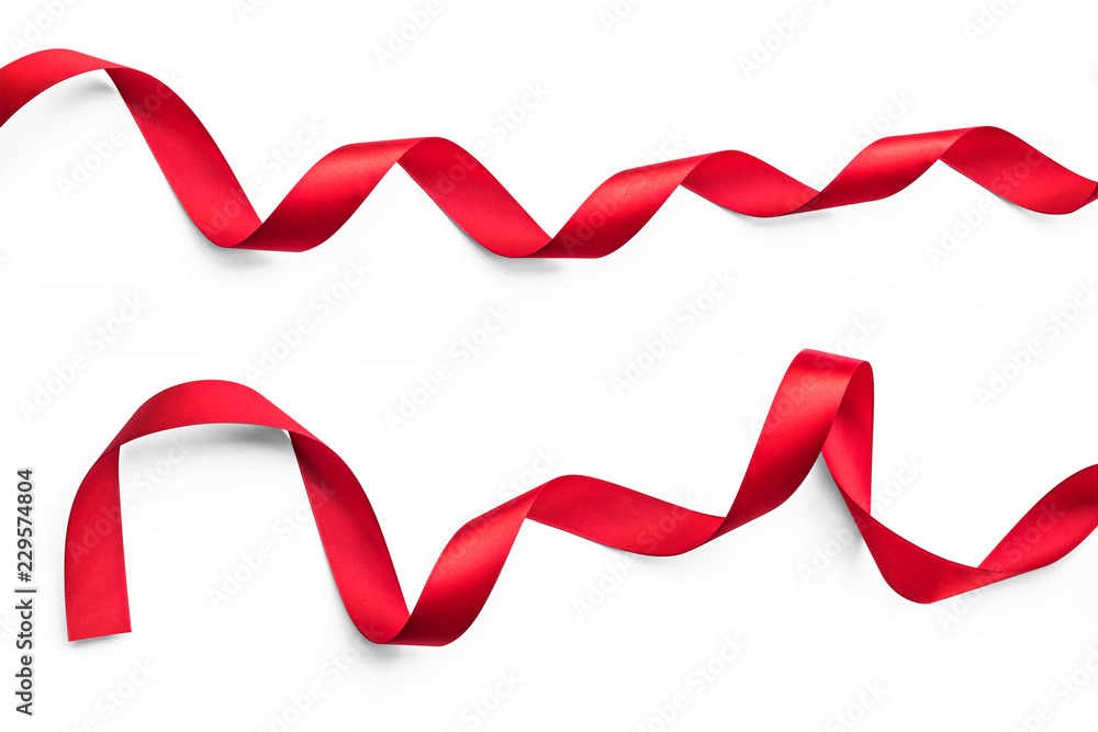 Red bow ribbon satin texture isolated on white background with clipping path Red bow ribbon satin texture isolated on white background with clipping path