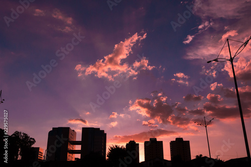 sunset over city