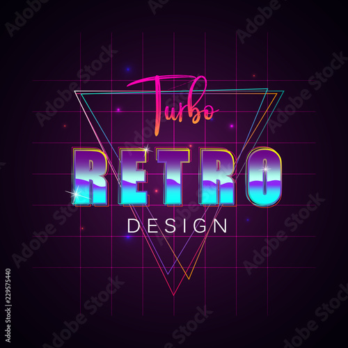 80s Retro Sci-Fi Background. Vector futuristic synth retro wave illustration in 1980s posters style. Suitable for any print design in 80s style.