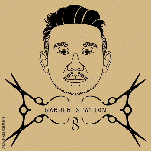 Hipster barber station vintage retro label, badge, crest