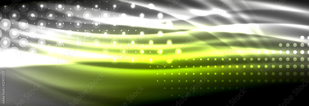Obraz premium Liquid neon flowing waves, glowing light lines background