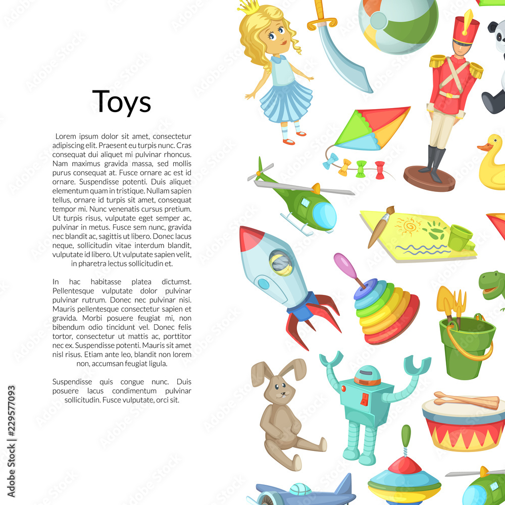 Vector cartoon children toys background with place for text illustration