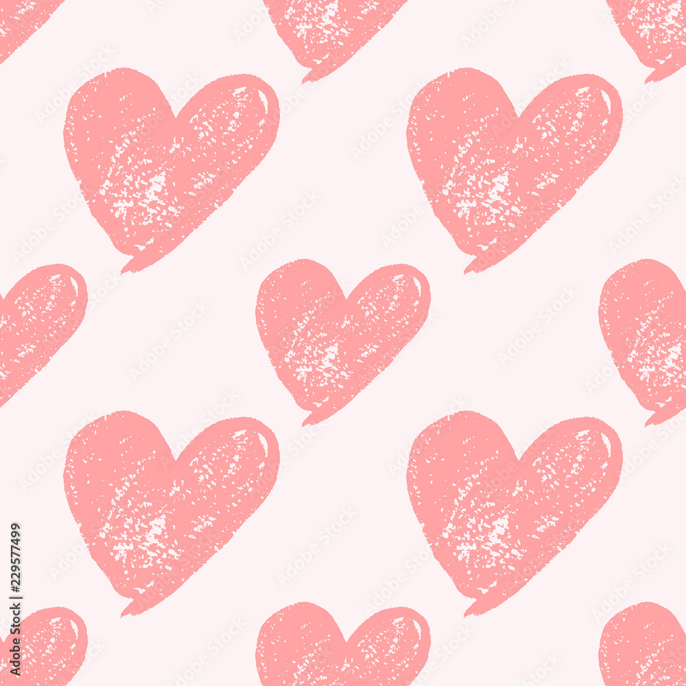 Colorful hand drawn heart grunge cute seamless pattern. Vector illustration.