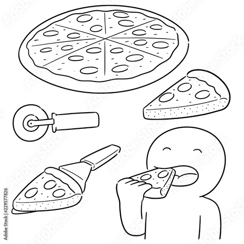 vector set of man eating pizza