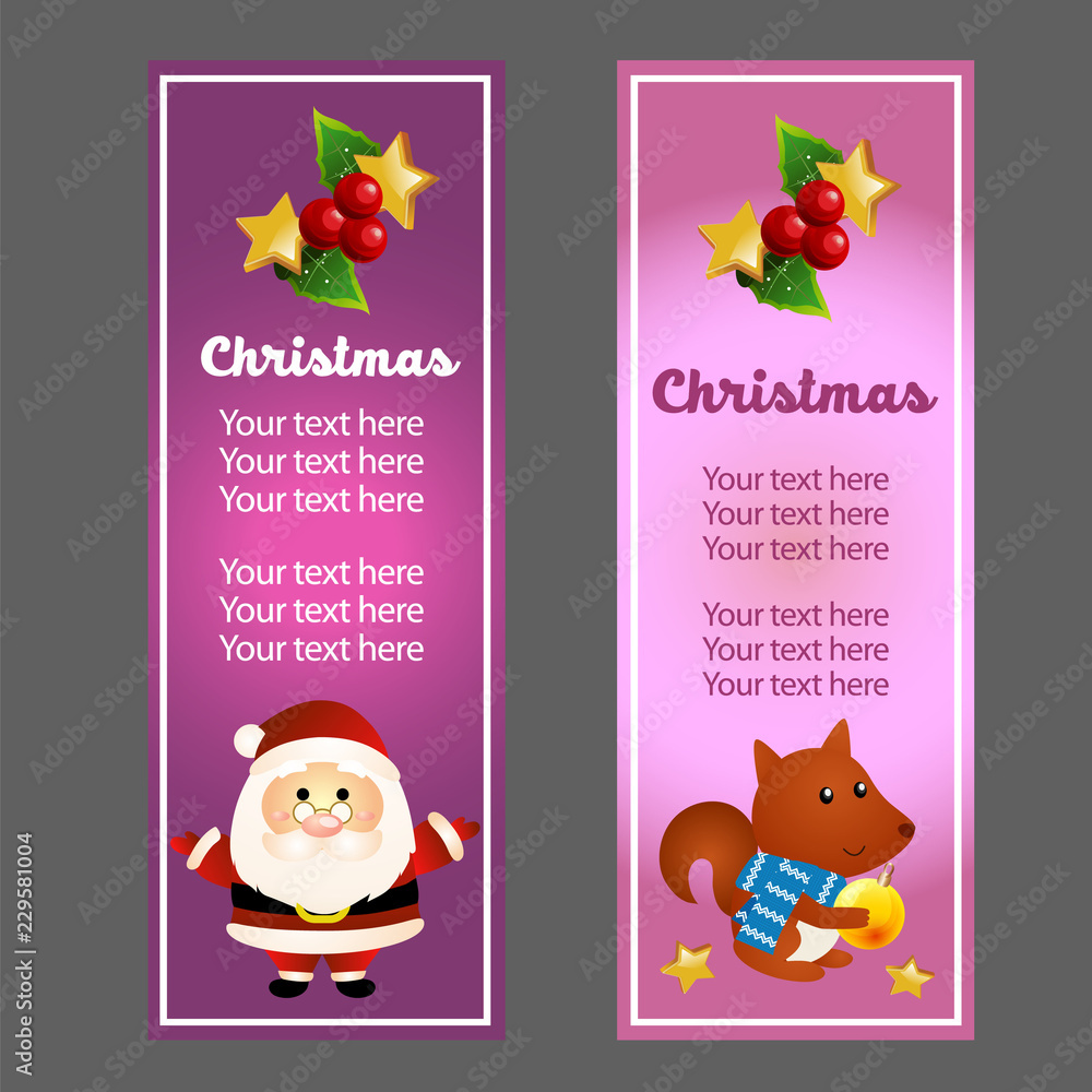 Fototapeta premium colorful christmas vertical banner with santa and squirrel