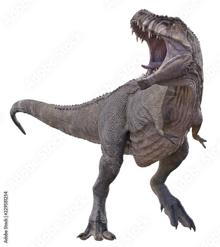 A 3D rendering of Tyrannosaurus Rex on a white background.