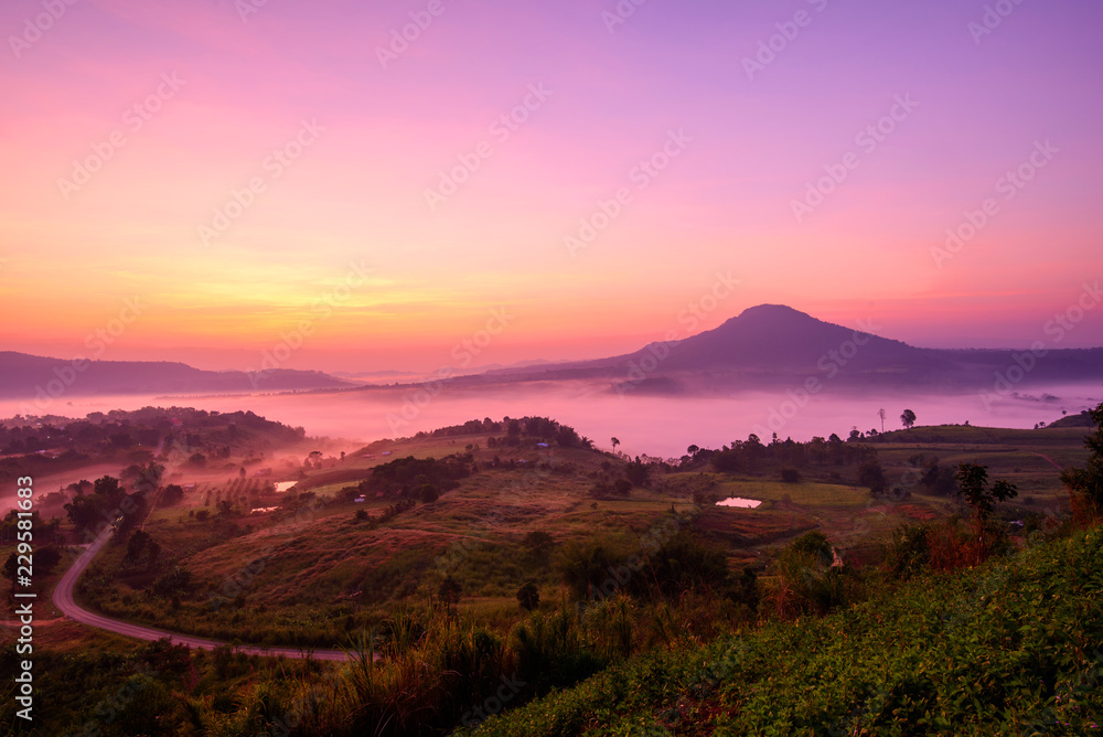 Sea mist at the mountain in sunrise time