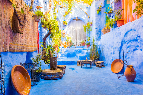 Traditional moroccan architectural details in Chefchaouen Morocco, Africa. Chefchaouen blue city in Morocco. © pszabo
