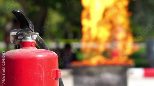 Chemical fire extinguisher fire burning in are severely footage slow motion