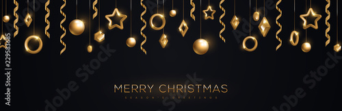 Christmas banner with gold baubles
