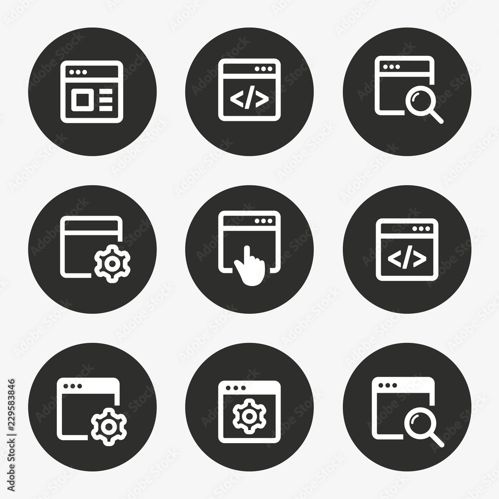 Browser icon set. Vector illustration. Round button. Browser icon set. Vector illustration. Round button.
